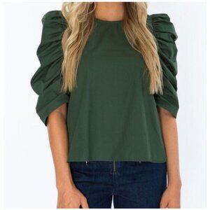 Crosby By Mollie Women's Green Button Detail Burch Run Top‎ Size Medium